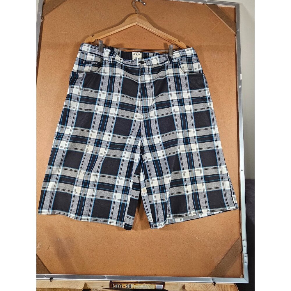 PJ Mark Plaid Blue Gray Baggy Hip Hop Flat Front Shorts Size 44